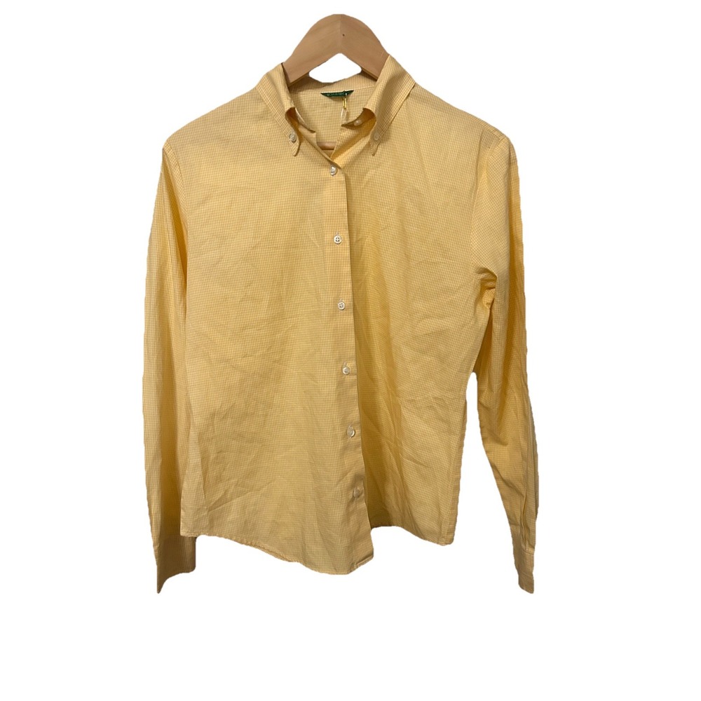 United Colors Of Benetton Size Small Yellow and White Cotton Button Down Shirt